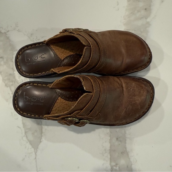 B.O.C Born Concept Aderyn Leather Slip On Clogs Womens Size 9 Brown Buckles Mule - Picture 5 of 9